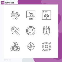 Set of 9 Commercial Outlines pack for design measure mac degree tools Editable Vector Design Elements