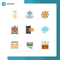 9 User Interface Flat Color Pack of modern Signs and Symbols of mobile building inbox apartment time Editable Vector Design Elements