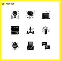 Modern Set of 9 Solid Glyphs Pictograph of server database celebration software creative Editable Vector Design Elements