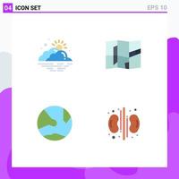 Mobile Interface Flat Icon Set of 4 Pictograms of cloud develop sun map online Editable Vector Design Elements