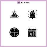 Modern Set of 4 Solid Glyphs Pictograph of camp browser bell army sound Editable Vector Design Elements