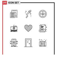 Universal Icon Symbols Group of 9 Modern Outlines of heart medical business dollar hunter Editable Vector Design Elements