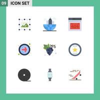 Mobile Interface Flat Color Set of 9 Pictograms of grape diet headquarter next button forward arrow Editable Vector Design Elements