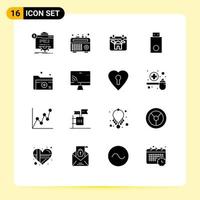 16 Thematic Vector Solid Glyphs and Editable Symbols of document products calendar electronics devices Editable Vector Design Elements