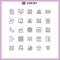 25 User Interface Line Pack of modern Signs and Symbols of dinner dish analytics party music Editable Vector Design Elements