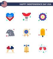 Happy Independence Day 9 Flats Icon Pack for Web and Print medal independece security holiday bird Editable USA Day Vector Design Elements