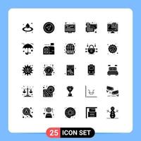 Set of 25 Commercial Solid Glyphs pack for virus monitor monitor computer communication Editable Vector Design Elements