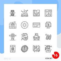 Modern Pack of 16 Icons Line Outline Symbols isolated on White Backgound for Website designing Creative Black Icon vector background