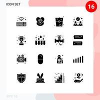 User Interface Pack of 16 Basic Solid Glyphs of win cup celebrate partnership agreement Editable Vector Design Elements