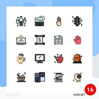 16 Universal Flat Color Filled Line Signs Symbols of laptop light money rood gesture Editable Creative Vector Design Elements