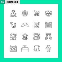 16 Universal Outlines Set for Web and Mobile Applications meeting conference handcare businessman sports Editable Vector Design Elements