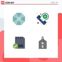 Group of 4 Flat Icons Signs and Symbols for diamond computers call summary devices Editable Vector Design Elements