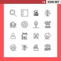 paquete de esquema de 16 símbolos universales de elementos de diseño de vector editables de red casa humo hogar rack