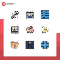 Universal Icon Symbols Group of 9 Modern Filledline Flat Colors of egg notification nature laptop waves Editable Vector Design Elements