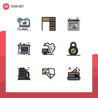 Set of 9 Commercial Filledline Flat Colors pack for real estate presentation office architect browser Editable Vector Design Elements