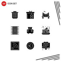 9 Universal Solid Glyphs Set for Web and Mobile Applications chip tech box road city Editable Vector Design Elements