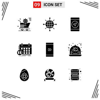 9 signos de glifos sólidos universales símbolos de eventos de pago clases de citas móviles elementos de diseño vectorial editables vector