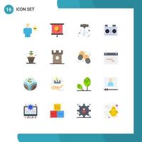 Set of 16 Vector Flat Colors on Grid for hobbies photography school photo camera Editable Pack of Creative Vector Design Elements