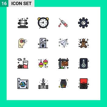 conjunto de 16 líneas vectoriales llenas de color plano en la cuadrícula para el proceso de ajuste de drogas del usuario elementos de diseño de vectores creativos editables