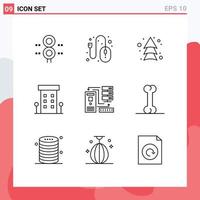 Set of 9 Vector Outlines on Grid for store shop front control house direction Editable Vector Design Elements