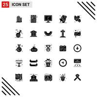 Pack of 25 Modern Solid Glyphs Signs and Symbols for Web Print Media such as autumn leaf monitor canada pot Editable Vector Design Elements