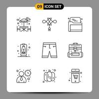 9 Black Icon Pack Outline Symbols Signs for Responsive designs on white background 9 Icons Set Creative Black Icon vector background