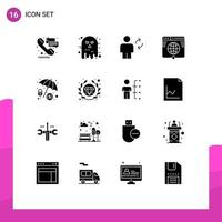 Solid Glyph Pack of 16 Universal Symbols of network internet scary globe sync Editable Vector Design Elements