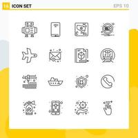 Editable Vector Line Pack of 16 Simple Outlines of takeoff notification american interface battery Editable Vector Design Elements