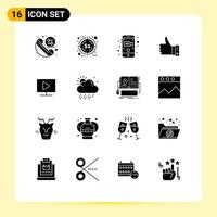 Pictogram Set of 16 Simple Solid Glyphs of up hand camera gesture like Editable Vector Design Elements