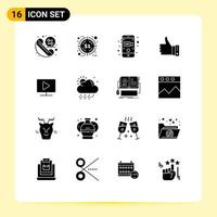 Pictogram Set of 16 Simple Solid Glyphs of up hand camera gesture like Editable Vector Design Elements