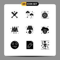 Group of 9 Modern Solid Glyphs Set for table lamp browser king emperor Editable Vector Design Elements