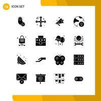 Mobile Interface Solid Glyph Set of 16 Pictograms of server lock ecommerce protection online Editable Vector Design Elements