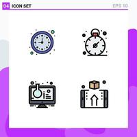 4 Filledline Flat Color concept for Websites Mobile and Apps business online lab watch time test tube Editable Vector Design Elements