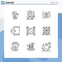 Set of 9 Vector Outlines on Grid for development coding female app seo Editable Vector Design Elements