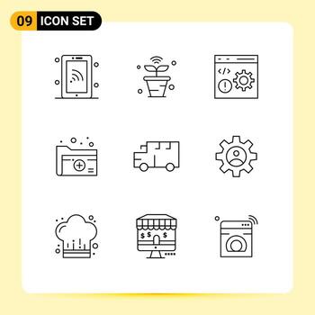 Group of 9 Outlines Signs and Symbols for medical folder wifi document development Editable Vector Design Elements