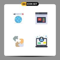 Editable Vector Line Pack of 4 Simple Flat Icons of world puzzle internet website solution Editable Vector Design Elements