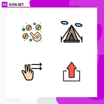 Editable Vector Line Pack of 4 Simple Filledline Flat Colors of click right money teepee arrows Editable Vector Design Elements