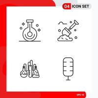 Creative Set of 4 Universal Outline Icons isolated on White Background Creative Black Icon vector background