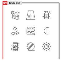 Modern Set of 9 Outlines and symbols such as case rock and roll color rock hand Editable Vector Design Elements