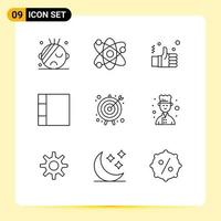 Pack of 9 creative Outlines of business goal goal finger arrow grid Editable Vector Design Elements