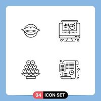 Editable Vector Line Pack of 4 Simple Filledline Flat Colors of lips fruit face projector chinese Editable Vector Design Elements