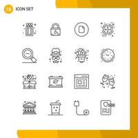 Group of 16 Outlines Signs and Symbols for magnifying glass less file product management Editable Vector Design Elements