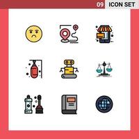 Set of 9 Vector Filledline Flat Colors on Grid for sports punching position boxer online Editable Vector Design Elements