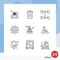 Set of 9 Commercial Outlines pack for space user garbage setting gear Editable Vector Design Elements