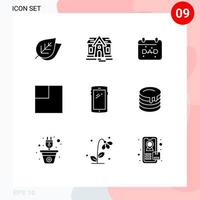 Pack of 9 creative Solid Glyphs of iphone mobile date smart phone scale Editable Vector Design Elements