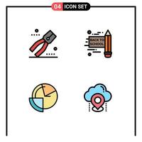 Set of 4 Modern UI Icons Symbols Signs for construction diagram tool analysis location Editable Vector Design Elements