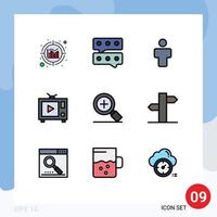 9 Universal Filledline Flat Color Signs Symbols of arrows search people plus video Editable Vector Design Elements