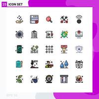 Group of 25 Filled line Flat Colors Signs and Symbols for wifi connection pong love affection Editable Vector Design Elements