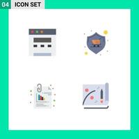 4 Universal Flat Icons Set for Web and Mobile Applications browser files shop warranty pin Editable Vector Design Elements