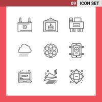 Modern Set of 9 Outlines and symbols such as reel film desk spring cloud Editable Vector Design Elements